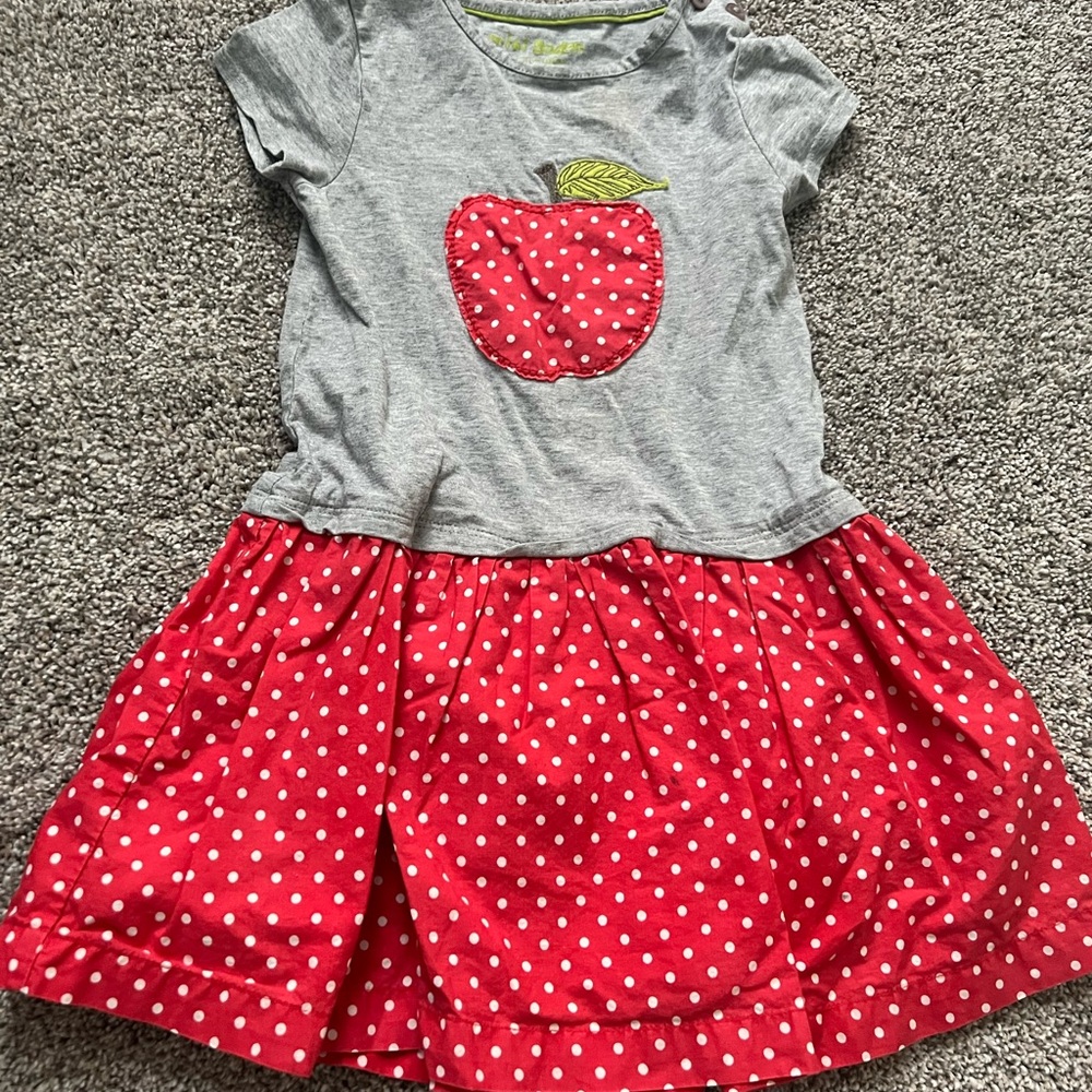 Mini Boden Gray and Red Polka Dot Apple Dress 2/3 Y